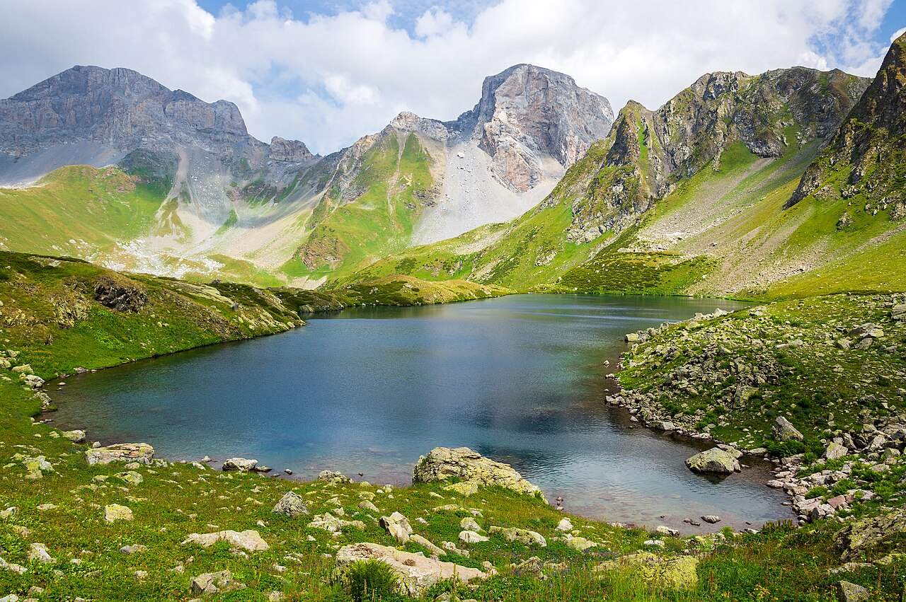 A mountain lake holding a near-perfect reflection