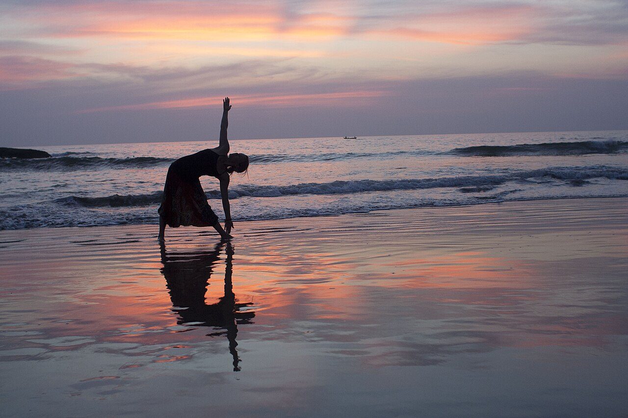 Yoga practice at sunset